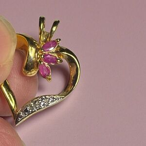 Designer Gold-Over-Sterling 925 Silver Ruby & Diamond Accent Heart Pendant